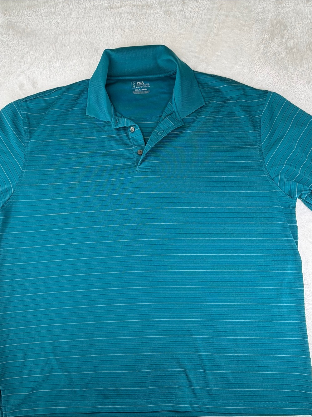 PGA Tour Men's Teal Striped Performance Polo